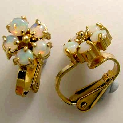 9K Yellow Gold plated earrings with 2 x 5 SOLID OPALS