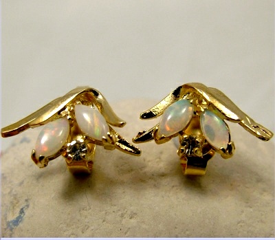 9K Yellow Gold plated earrings with 2 x 2 SOLID OPALS