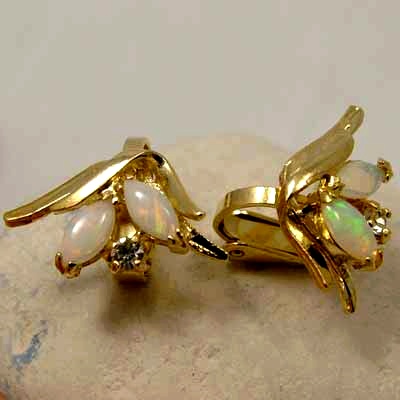 9K Yellow Gold plated earrings with 2 x 2 SOLID OPALS
