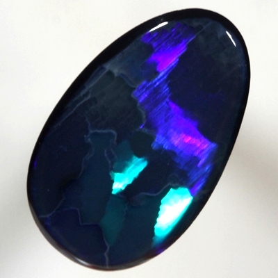 SOLID BLACK OPAL Gemmy forest green, peacock blue, turquoise and royal blue in a Flagstone Harlequin pattern SEE VIDEO