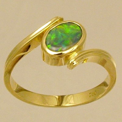 18k Yellow Gold Ring with a BLACK OPAL Orange and green fire jumping all over the face of this bright opal
